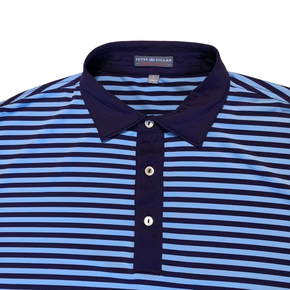 Peter Millar Summer Comfort Polo Shirt Men's Large Blue Purple Striped